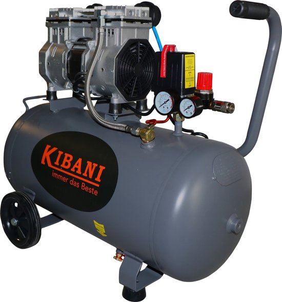 Compresseur Kibani ultra-silencieux 50 litres + tuyau d'air + pistolet à air + pompe à pneus - KIT - Faible niveau sonore - Compresseurs - 50 L