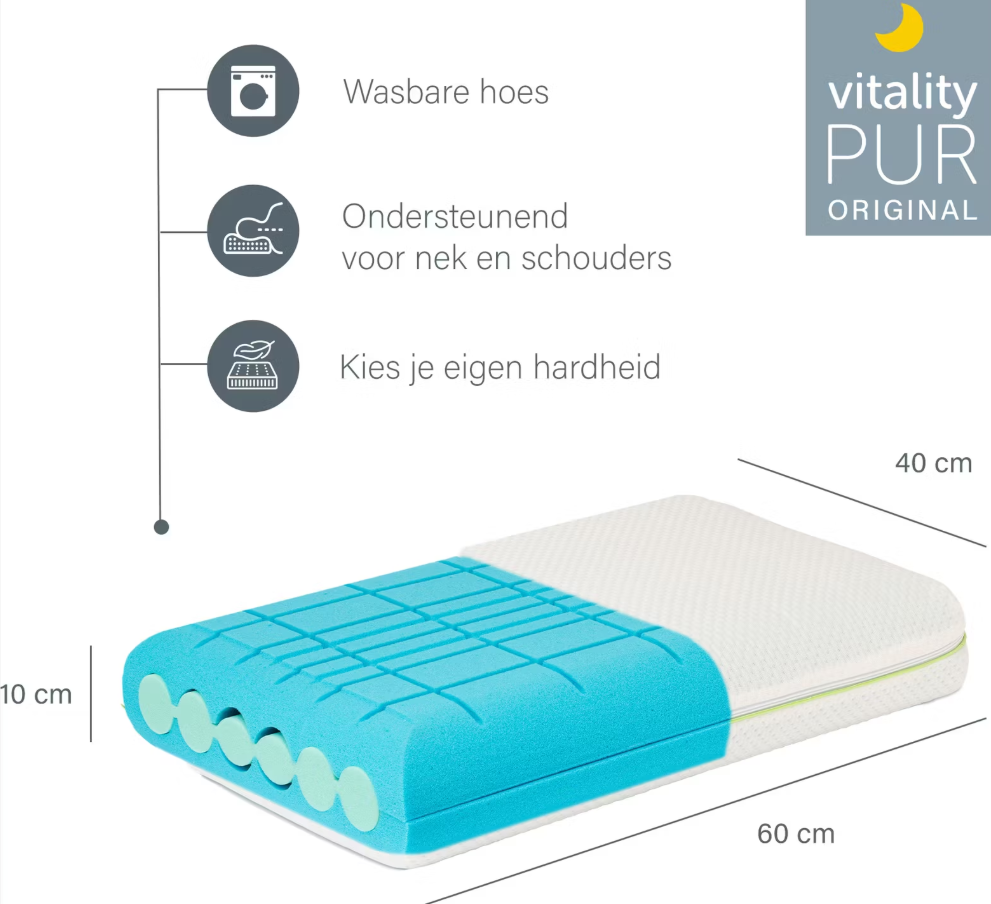 Vitality Pur Oreiller Hypnos - Ferme - 40 x 60 cm - Visco Foam - Enveloppe Tencel