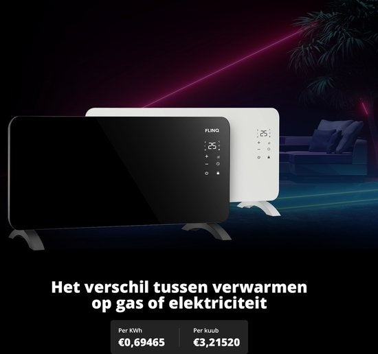 FlinQ Smart Panel Heater with WiFi - Chauffage électrique - Panneau chauffant - Chauffage électrique - Convecteur - Chauffage portable - 2000W - Blanc