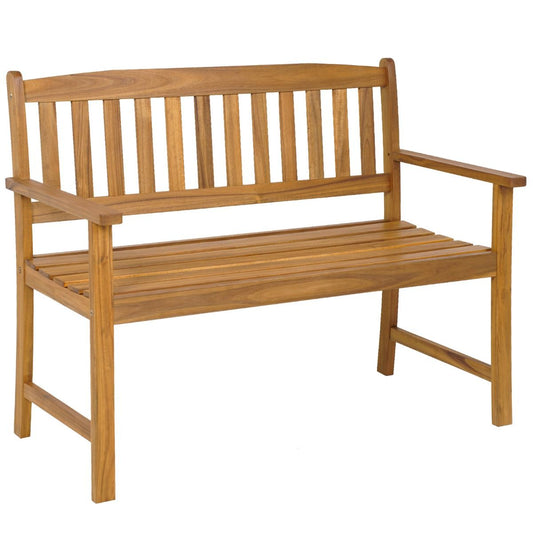 Banc de jardin Coast - Bois d'acacia massif - 2 places - Capacité de charge jusqu'à 360 kg - Finition naturelle - 110 x 56,5 x 86 cm