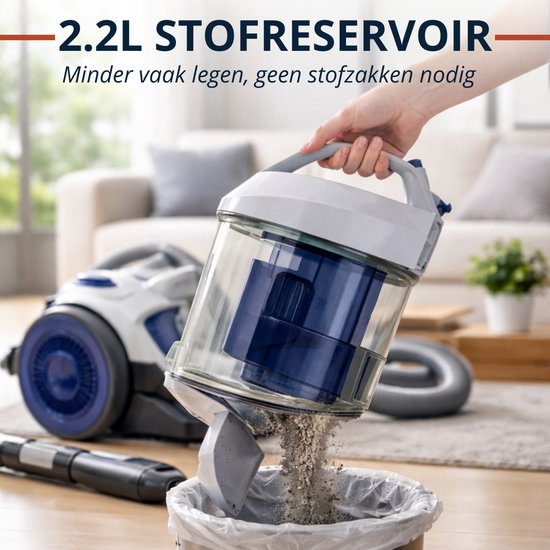 Aspirateur sans sac Dirt Devil DD2503 - Aspirateur 800 W avec filtre HEPA 12 - Aspirateur cyclonique avec brosse combinée, suceur pour fentes et embout pour meubles - Bac à poussière de 2,2 L - Blanc/Bleu