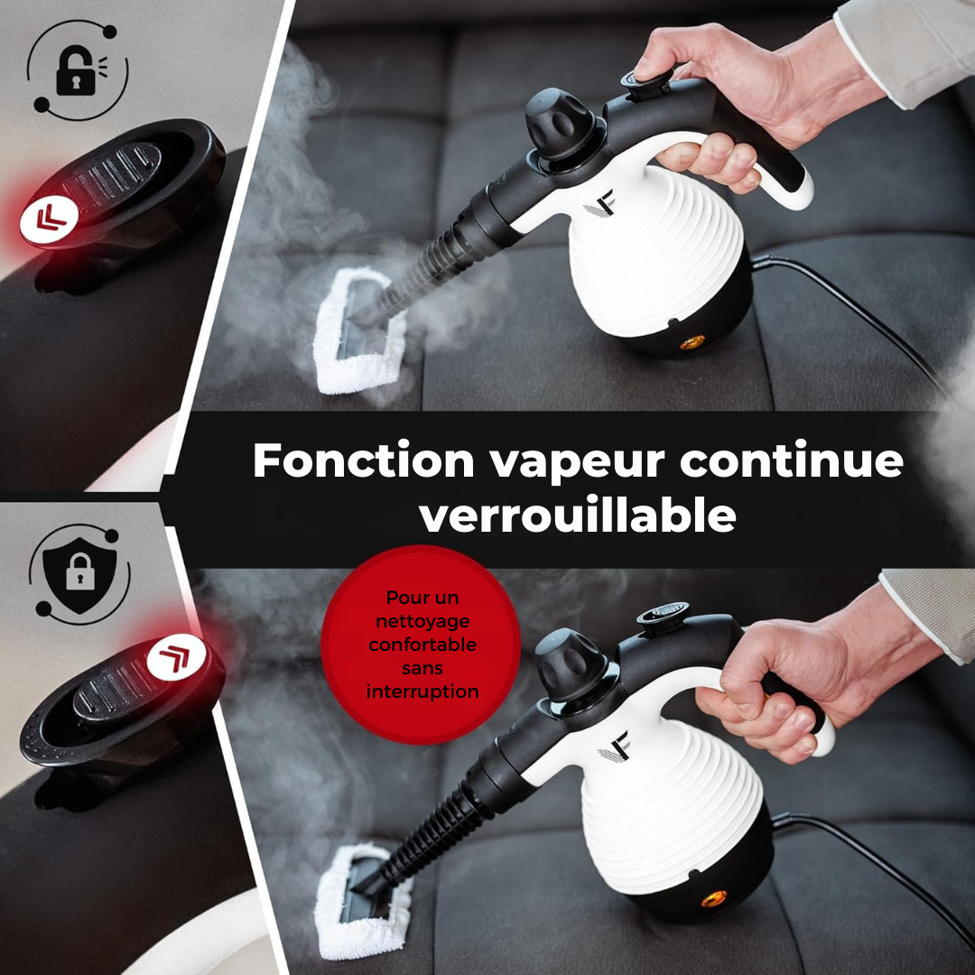 Nettoyeur vapeur à main – Réglage de la vapeur – Comprend 10 accessoires – Réservoir de 350 ml – Blanc