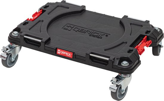 Qbrick System - PRO Transport Platform - 506 x 325 x 140 mm - Plastique noir - Base mobile avec 4 roulettes pivotantes et 2 freins - Poids maximum de 100 kg