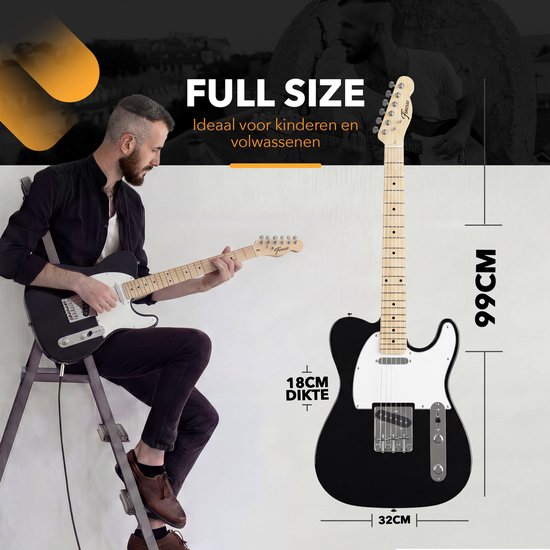 Guitare électrique Finesse avec ampli - avec cours vidéo - TE Guitare - Adultes - Enfants - Noir