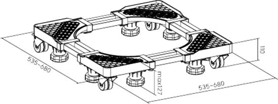 Elévateur pour lave-linge avec roues et niveau à bulle - 8 pieds réglables capacité de charge de 400 kg - longueur et largeur réglables de 53,5 à 68 cm - convient également pour le sèche-linge, le lave-vaisselle, le réfrigérateur, le congélateur et les ar