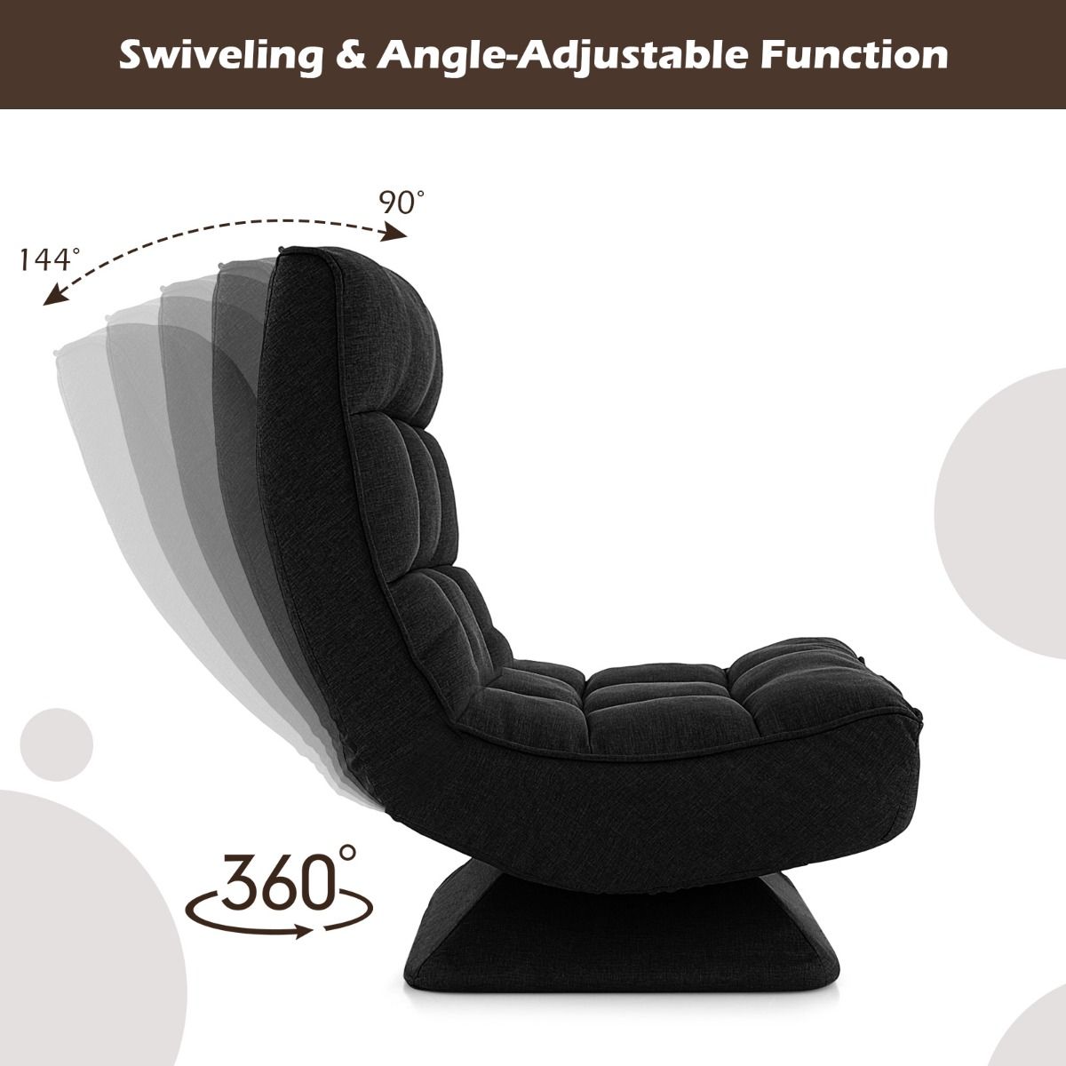 Coast Adjustable Floor Chair 63×71×92.5 cm - Noir - 4 pieds - Rotation à 360° - Pliable - Avec coussin lombaire