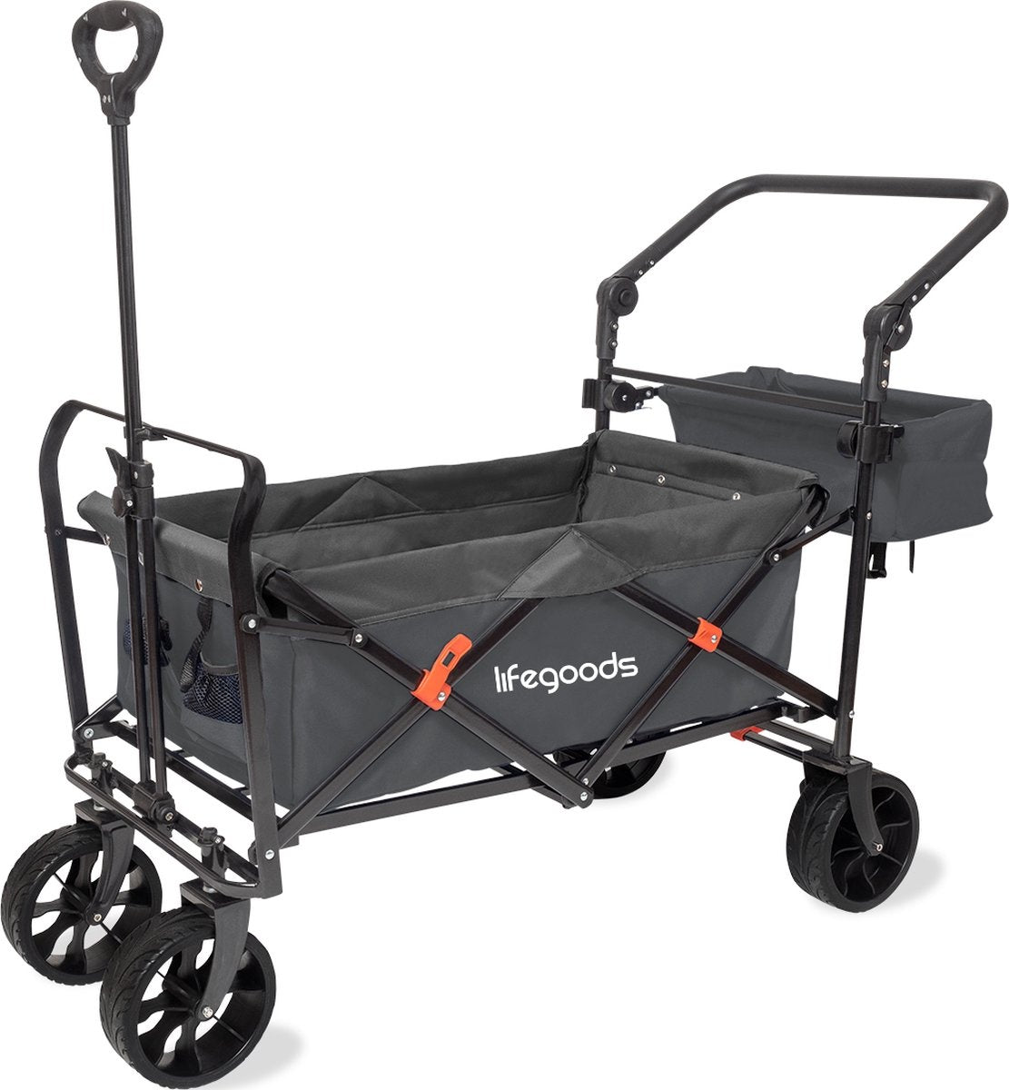 LifeGoods Wagon - Pliable - Jusqu'à 120KG - 90L - Polyester lavable - 120x80cm - Gris