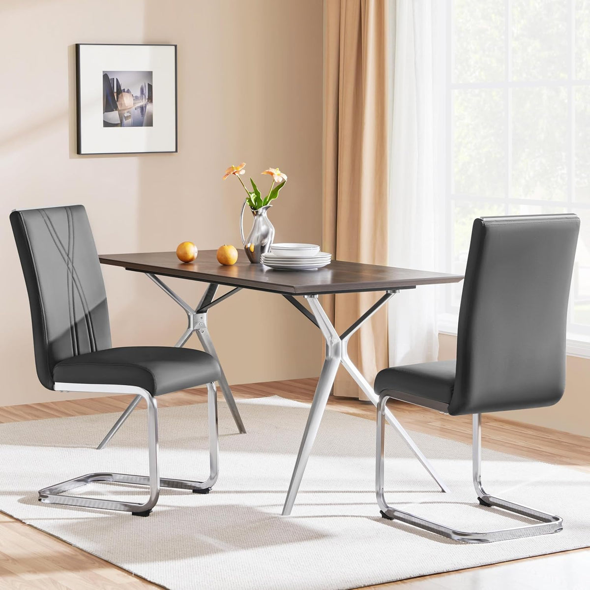 Yaheetech Lot de 2 chaises de salle à manger - Gris foncé - Simili cuir - 136 kg - Dossier ergonomique - Piètement en U en métal