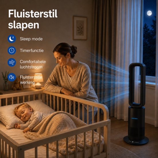 Ventilateur sans fil Aironex noir - Refroidisseur d'air économe en énergie - Refroidisseur d'air avec fonction rotative - Chauffage et refroidissement en un seul appareil - Ventilateurs - Ventilateur de table - Ventilateur sur pied