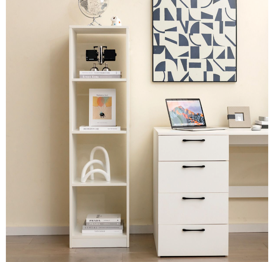 Coast - Bibliothèque sur pied - 4 compartiments pour cubes, Max. 75 kg - 38 x 33 x 142 cm - Bois - Blanc