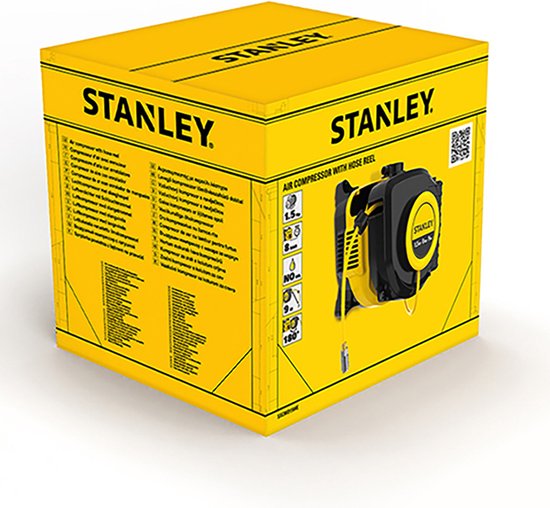Compresseur d'air Stanley, sans huile avec enrouleur de câble, montage mural, 1,5 hp, 8 bar, Jaune