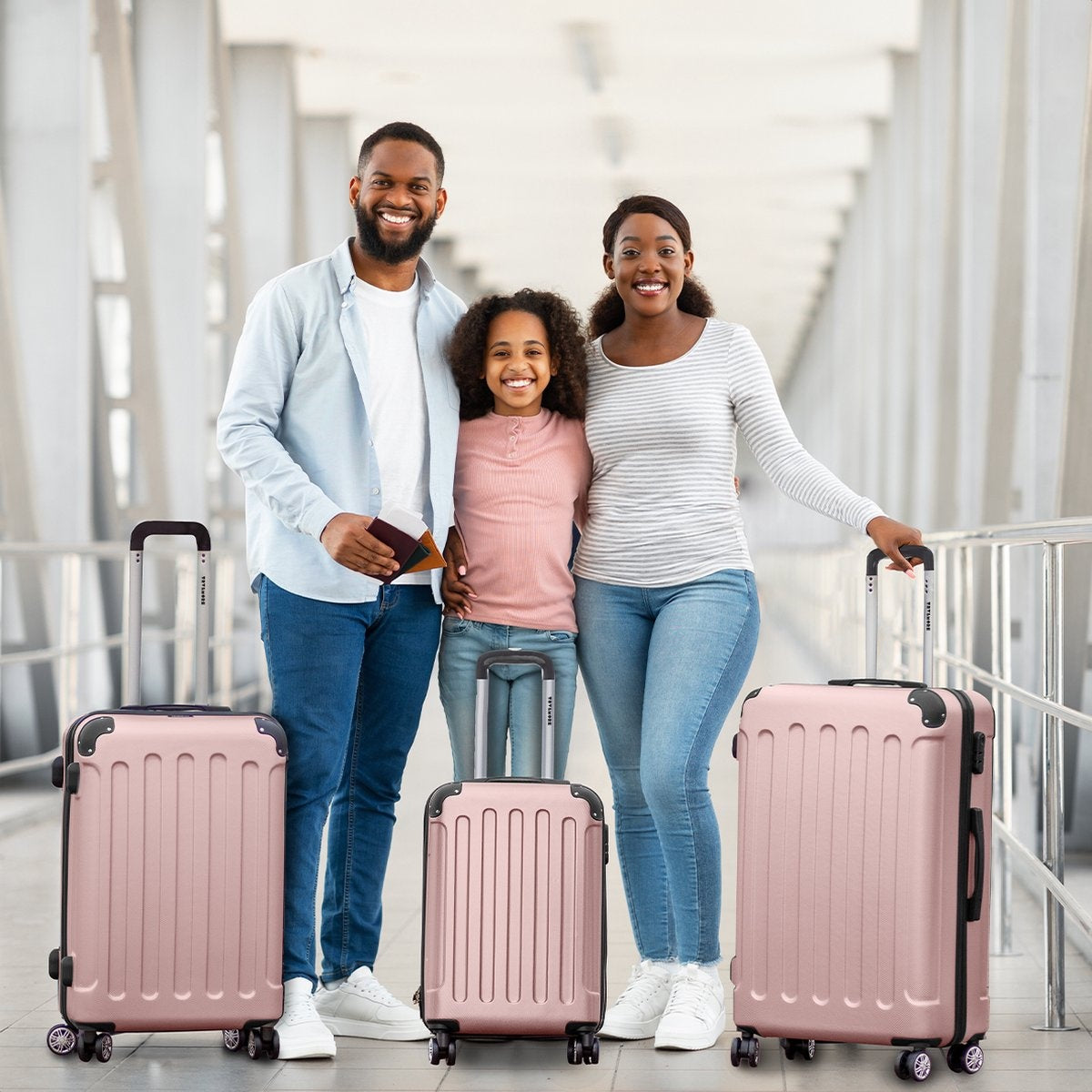 Lot de 3 valises TRVLMORE - Grande Taille Valise soute - 38L (bagage à main) + 70L + 110L - Rose Gold