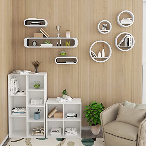 Woltu Ensemble de 4 étagères murales ovales suspendues - MDF blanc - 39,6 / 34,5 / 29,5 / 24,5 cm