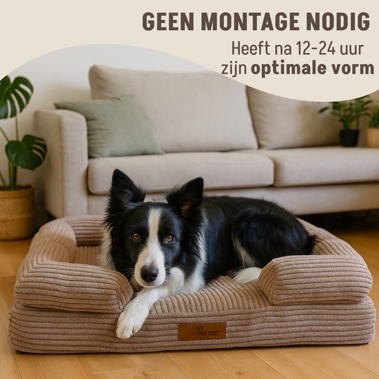 By Cee Cee Panier orthopédique pour chien - Coussin orthopédique pour chien - Lit pour chien - Tissu côtelé - Pour chiens de taille moyenne - Taupe moka - 108x81cm - Emma