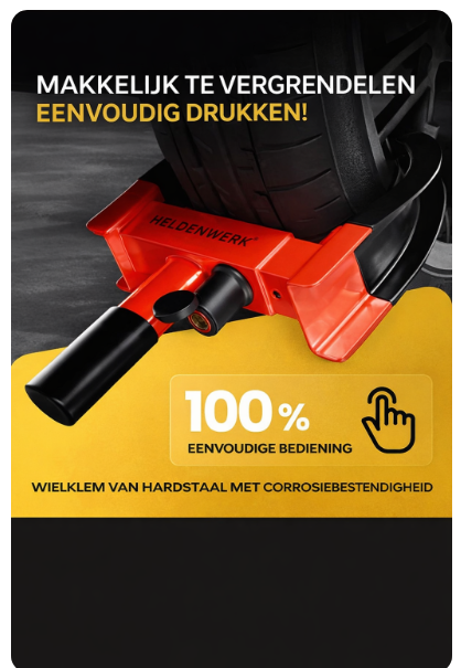 HELDENWERK - Griffe de parking et pince de roue - Pour 18-30 cm de largeur de pneu - Acier allié noir et rouge - Avec serrure de haute sécurité et 3 clés - Protection contre le vol - Sécurité maximale
