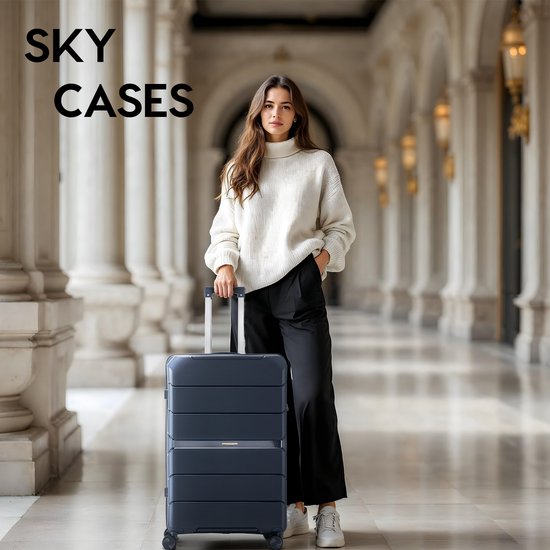 SKYCASES Urban Adventurer - Grande valise de voyage - Verrouillage par numéro - 49x30x75cm - 110L - Valise de voyage avec verrouillage de valise - Roues pivotantes - Bleu foncé V2