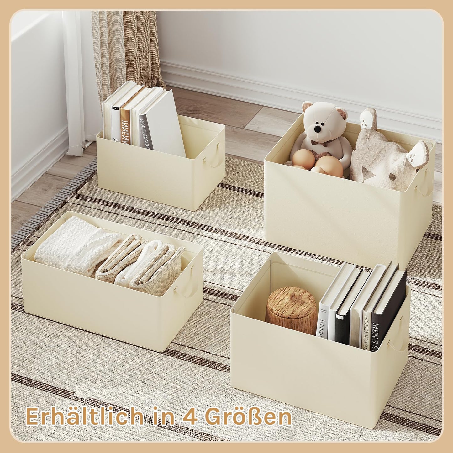 Boîte de rangement WOLTU - Couvercle - Pliable - Poignées - Lot de 3 - 48 x 29 x 20 cm - Crème