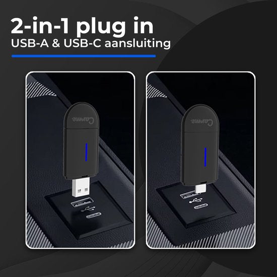 CarMe Mini 2-in-1 CarPlay Dongle - USB-A & USB-C - Wireless CarPlay & Android Auto - Android Auto Dongle - Noir