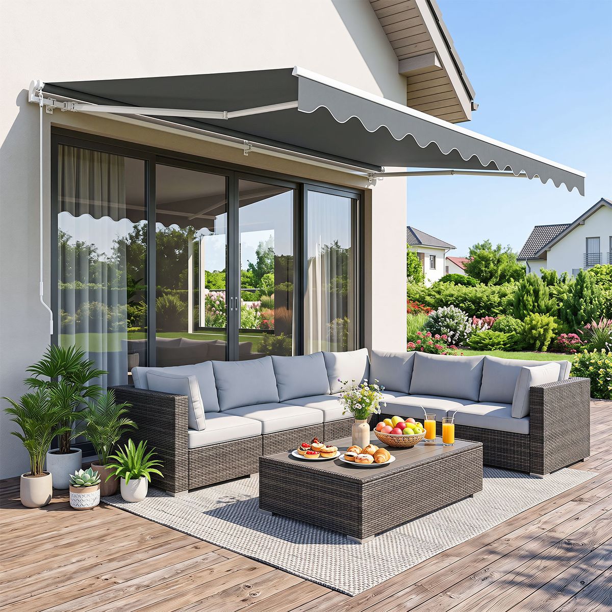 Store de terrasse Coast - rétractable - structure en aluminium - gris 3,6 x 3 m