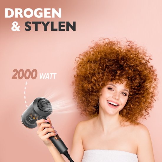 VAIVE Sèche-cheveux ionique avec diffuseur - Sèche-cheveux 2000 Watts - Sèche-cheveux avec Coolshot - 3 réglages
