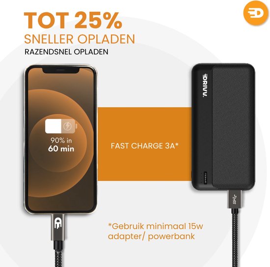 Drivv. Câble USB vers USB C - Chargeur rapide - Câble de données et de charge USB C - 2 mètres - Convient à Samsung, iPhone 15 et autres - Gris moderne