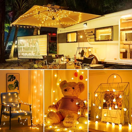 Foryouliving Guirlande lumineuse d'extérieur de 10 mètres - 50 ampoules LED blanc chaud - Guirlande lumineuse connectable avec 8 fonctions - Éclairage de jardin et d'ambiance - Éclairage de fête