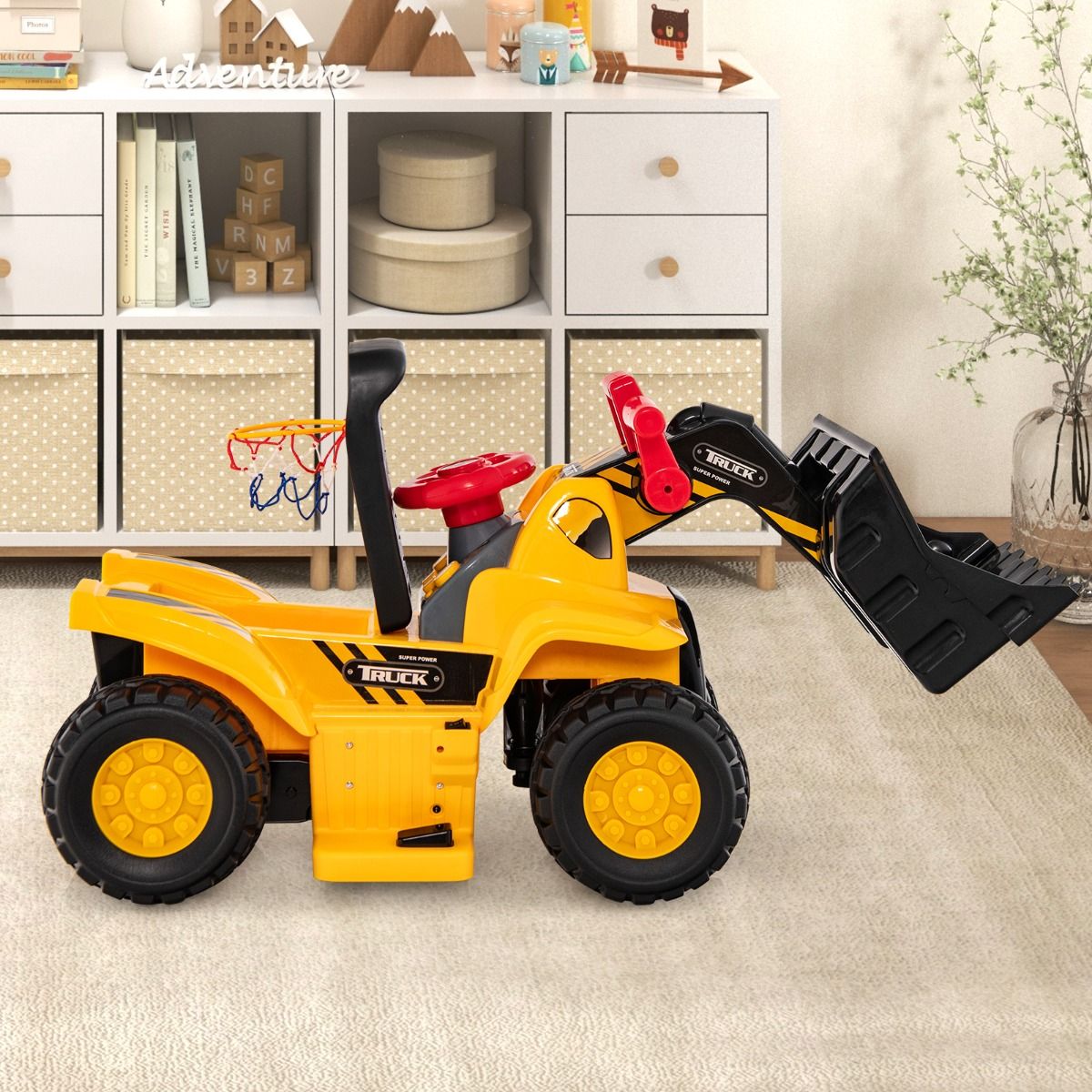 Coast Toy Excavator Électrique - Max. 25 kg - 84 x 35 x 43 cm - Jaune