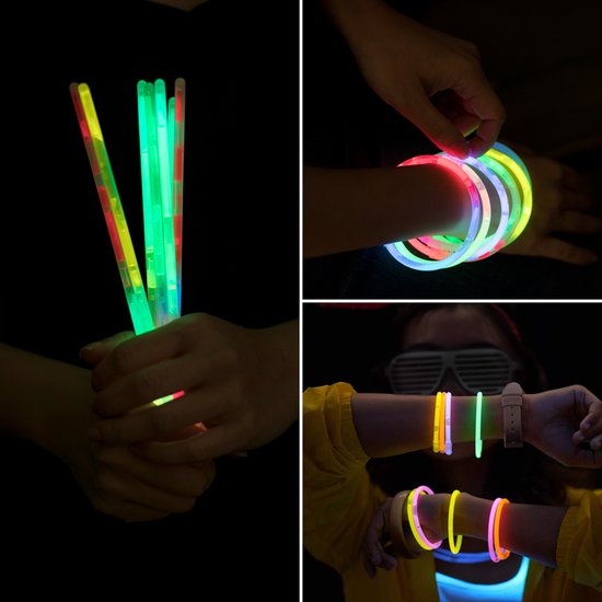 Partizzle 300 pièces bâtons phosphorescents - Extra épais - Connecteurs de bâtons phosphorescents inclus - Bâtons de rupture - Articles de carnaval néon - Décorations d'anniversaires et de fêtes de fin d'année - 7 couleurs