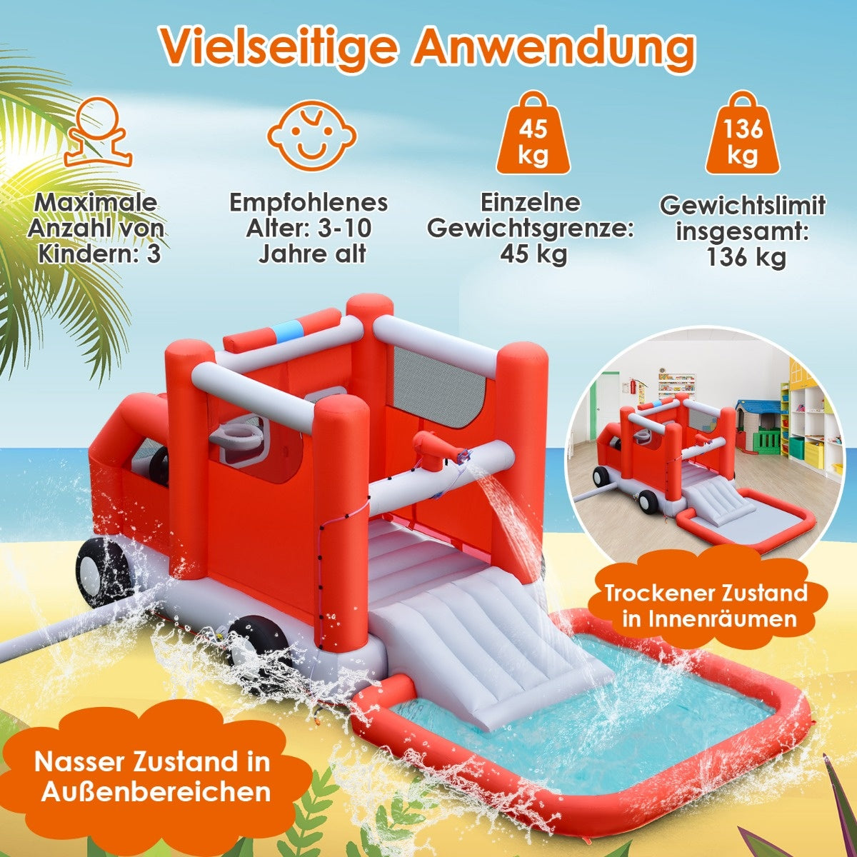 Toboggan aquatique pour enfants Coast dans le style des pompiers avec bassin à palettes 564 x 268 x 212 cm