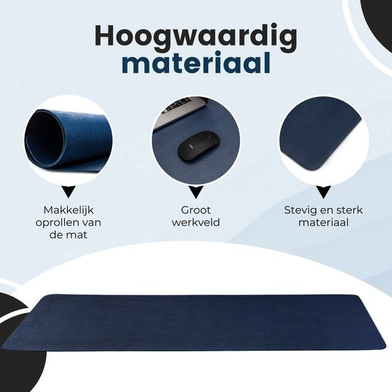 WURK Tapis de bureau professionnel en cuir synthétique - Organisateur de bureau - Accessoires de bureau - Tapis de souris XXL- Inclut un clip de câble - 80x40 - Bleu