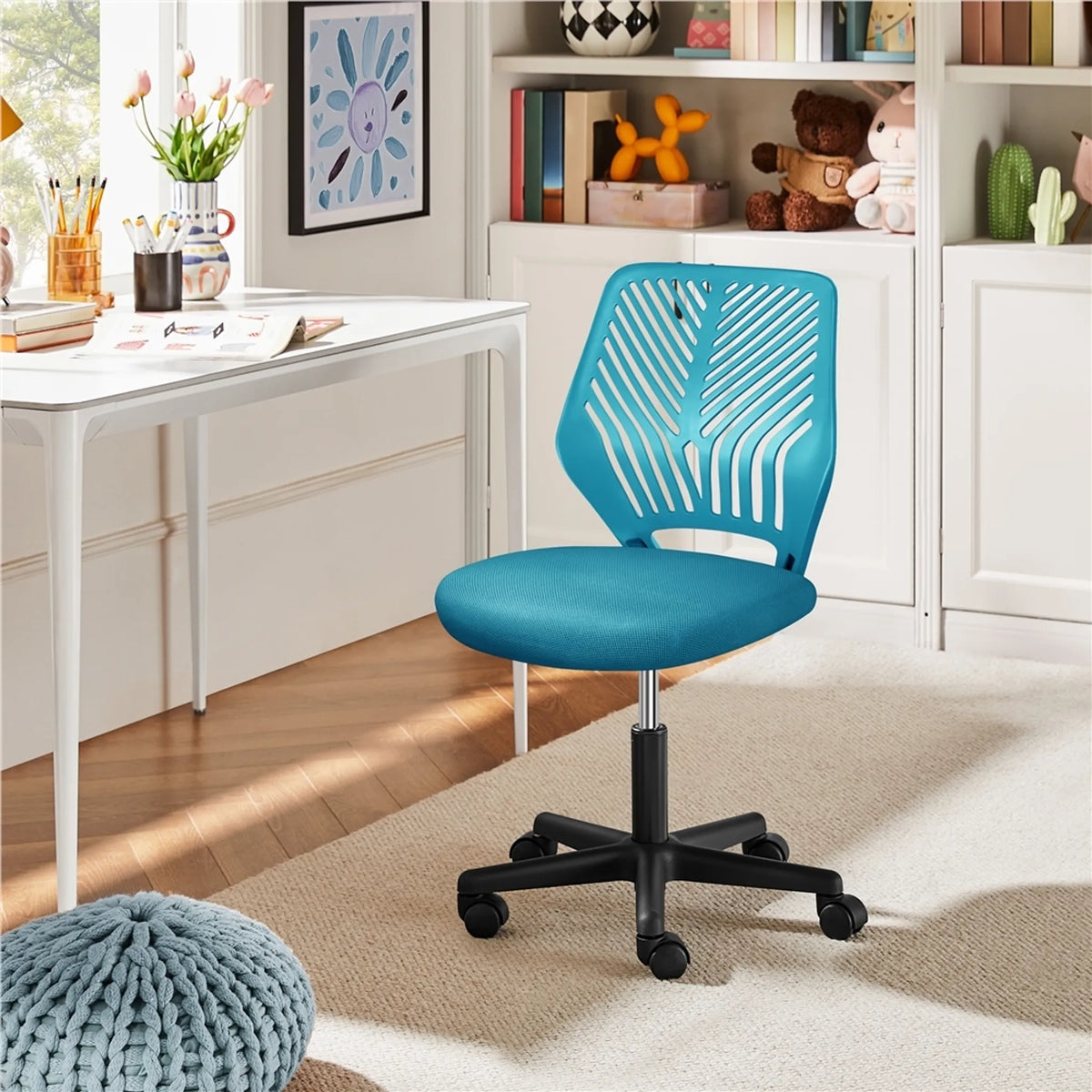 Chaise de bureau sans accoudoir Yaheetech - Hauteur réglable par vérin à gaz, roues pivotantes à 360° et rembourrage en mousse souple - Pour le bureau et l'étude - Polyester noir et nylon - 50 x 55 x 79-92 cm