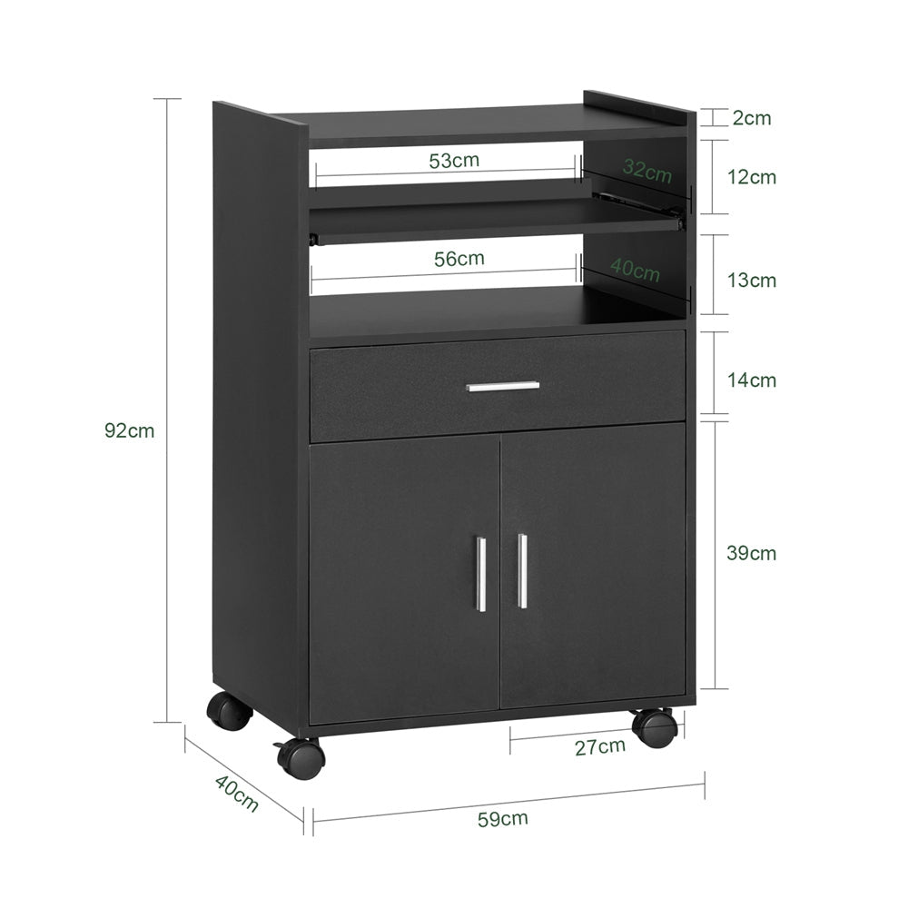 SoBuy Chariot de cuisine à roulettes - Max. 60 kg - 2 Armoires - 59 x 92 x 40 cm - Noir