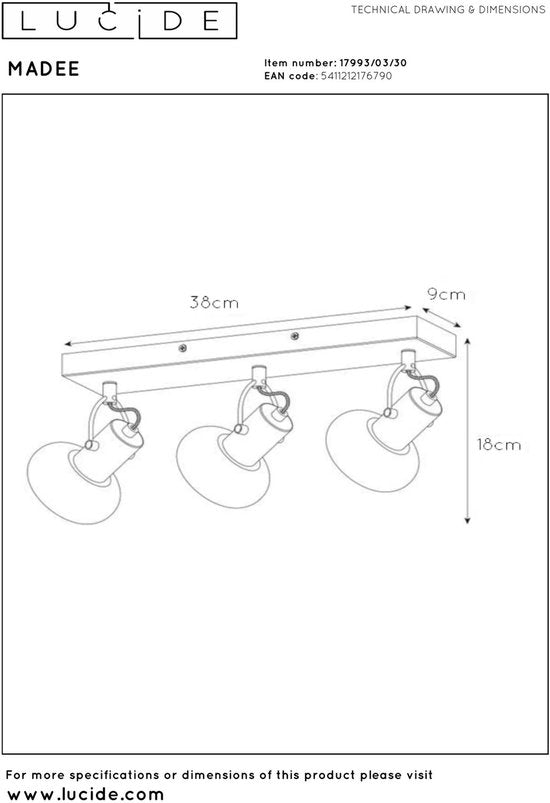 Lucide MADEE - Spot de plafond (lampe de plafond) - 3xE14 - Noir