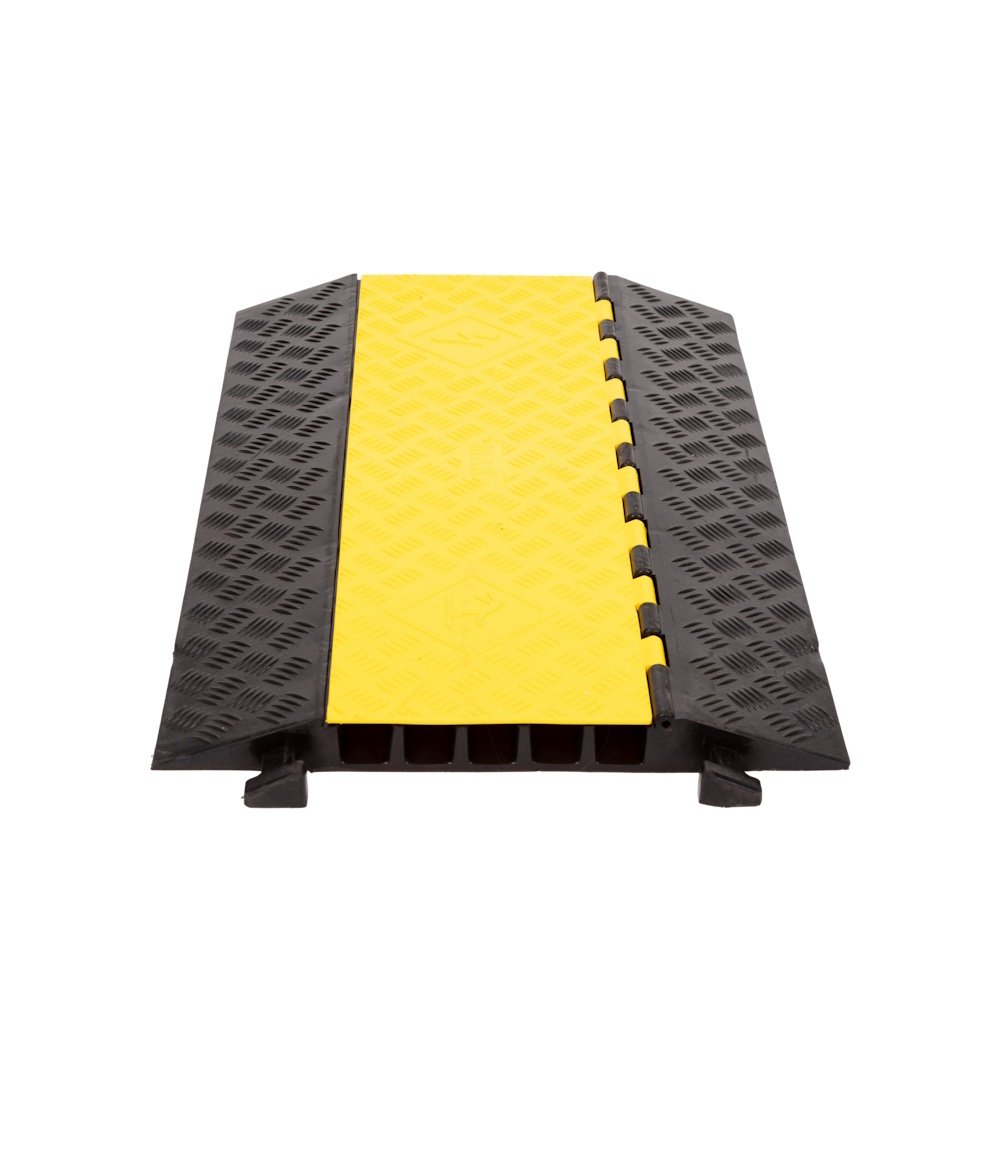 MAX Cable Bridge - 5 Canaux - 35x35 mm - Protecteur de câble en caoutchouc - Pour le trafic piéton et marchandises - Jaune-Noir