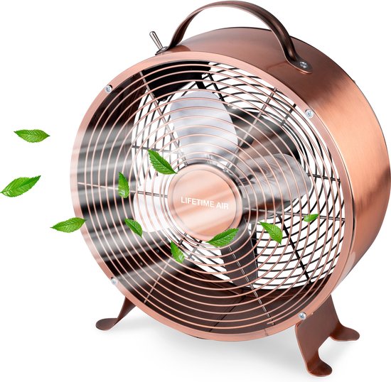 Ventilateur de table - Lifetime Air - 230V - Ventilateur de bureau 20CM - 2 vitesses - Matériau durable - Cuivre