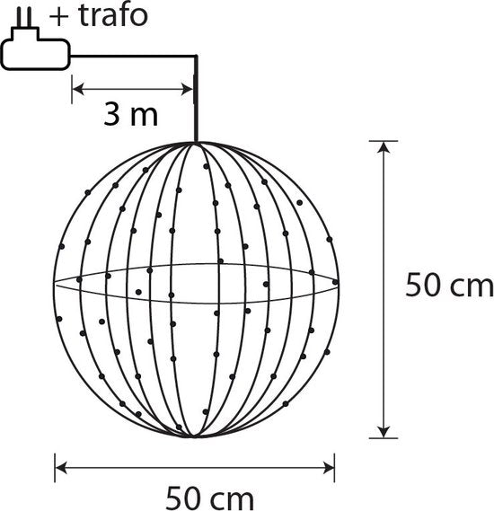 Luca Lighting Christmas Lights Ball with Warm White LED Lights - Ø50 cm - Noir