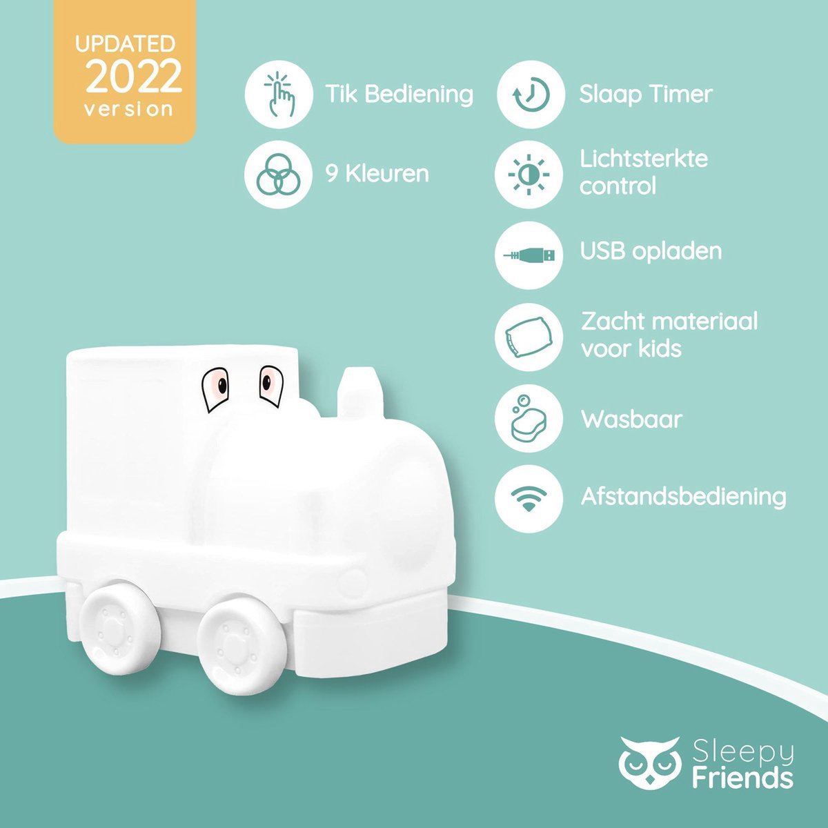 Veilleuse Sleepy Friends Train Chambre d'enfant - Veilleuse LED à intensité variable 8 couleurs - 95,2 x 97,4 x 100 mm - Gris - Télécommande incluse
