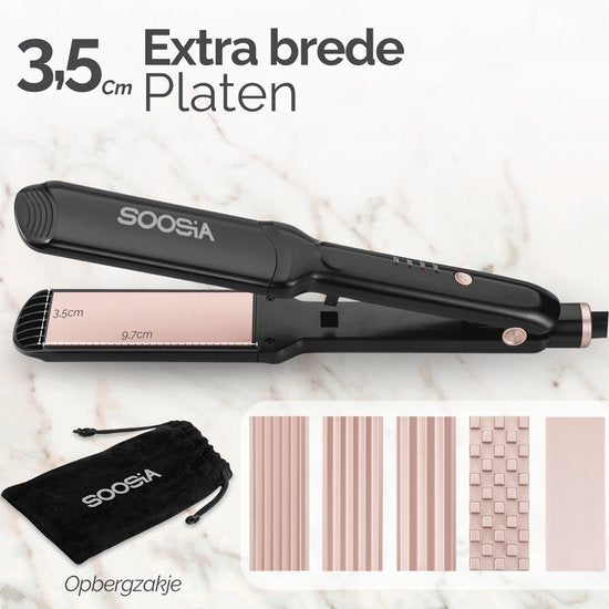 Soosia 5-in-1 Switch Styler - Lisseur, gaufrier, fer à vagues et fer à boucler - Plaques en céramique de 3,5 cm - Or rose