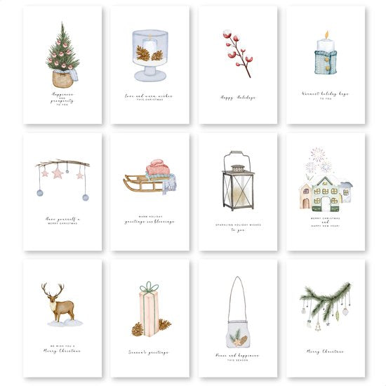 Partizzle 36x Cartes de Noël de luxe avec enveloppes - Cartes de Nouvel An - 2025 Collection / 12 Designs