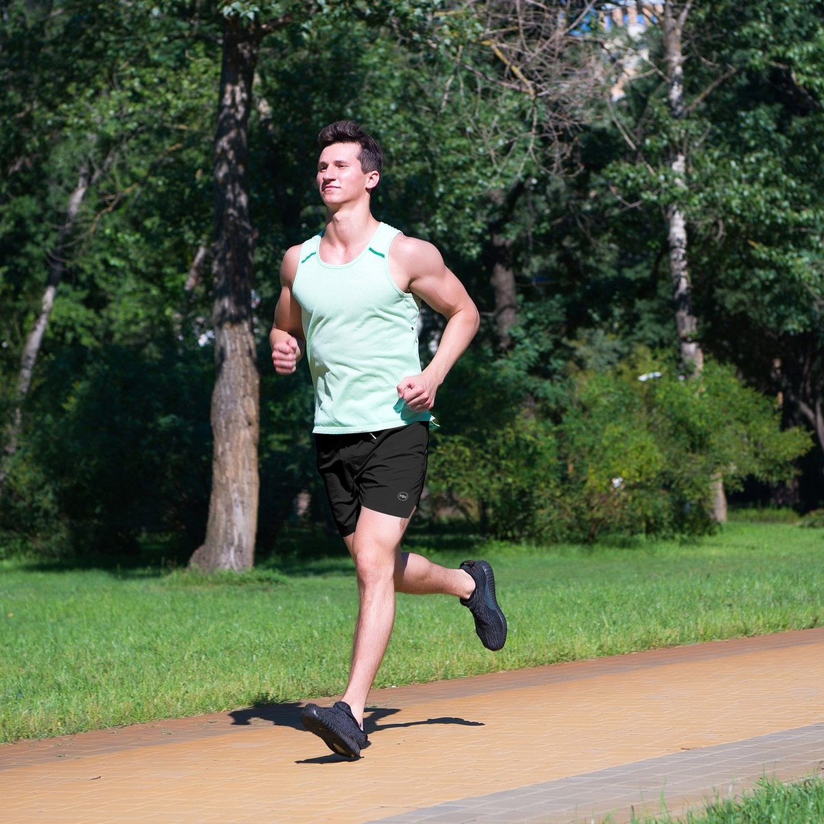 MW - Pantalon de sport pour homme - Taille M et design 2 en 1 - équipé d'une poche pour téléphone portable et d'une ceinture élastique - pour la gym et la course à pied - Polyester noir