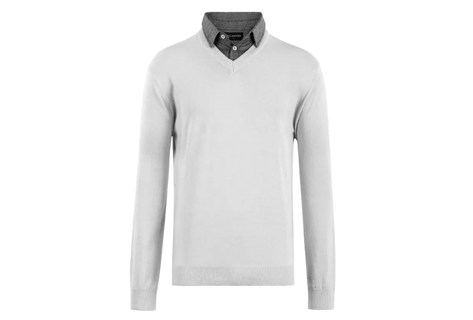Pull homme Milanoro avec col chemise intégré - Gris - Taille M | Élégant et confortable à la fois