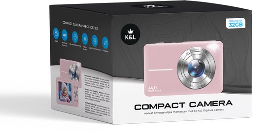 K&L Digital Camera 4K - 64MP - Caméra - Caméra compacte - Caméra Vlog - Pour les enfants - Comprend 64GB - NL Software