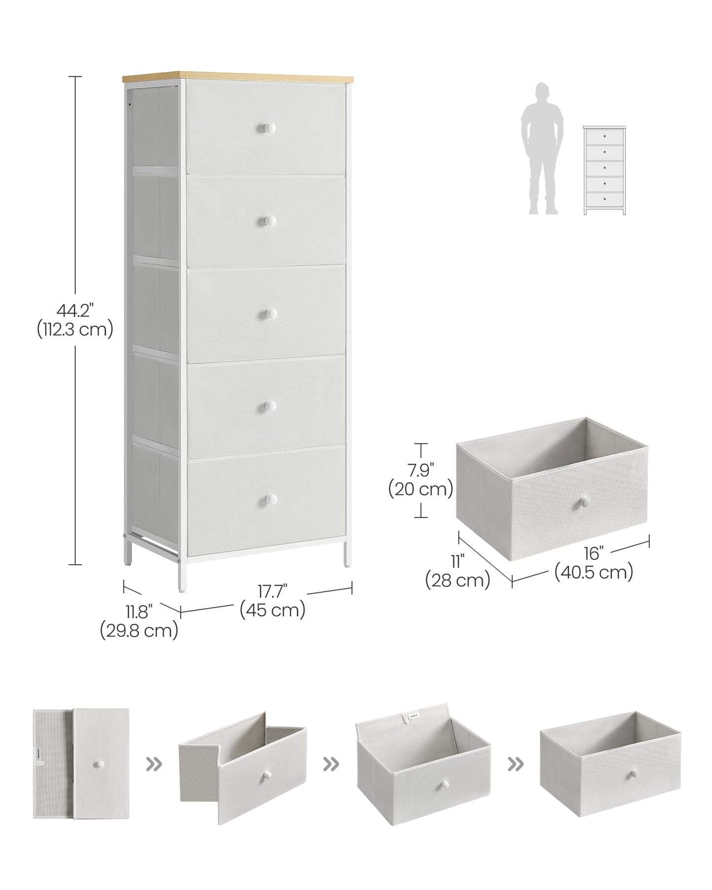 Commode Songmics à 5 tiroirs - Jaune camel/blanc crème - 29,8 x 45 x 112,3 cm
