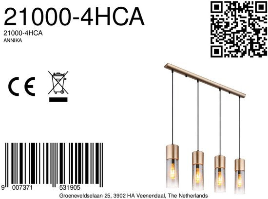 Globo - suspension - ANNIKA - marron - verre - grande lampe de table à manger - E27 - 21000-4HCA