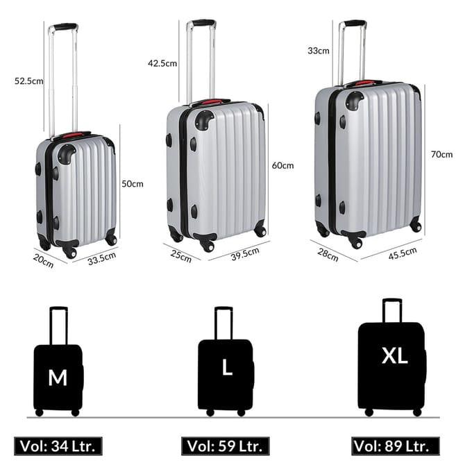Set de 3 valise rigides Monzana - M/L/XL - Argenté