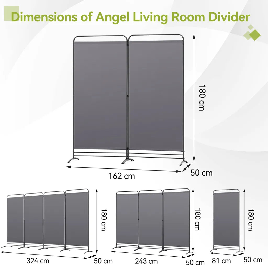 Paravent Angel Living - 2 panneaux - 162 x 180 cm - Pliable - Gris
