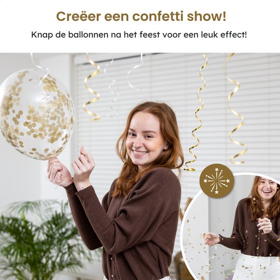 Partizzle 50x Ballons Blancs et Dorés - Convient à l'hélium - Confettis en papier - Nouvel An / Nouvelle Année - Mariage, Décoration de l'Arche de Ballons de Noël - Latex
