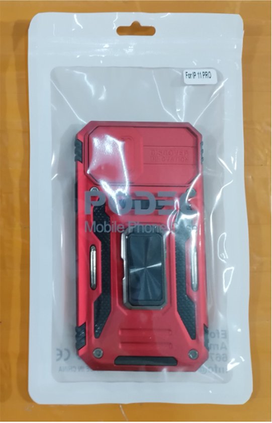 Coque Podec compatible avec l'iPhone 11 Pro, rouge - Coque anti-chocs hybride « Armor » avec support intégré et film de protection d'écran