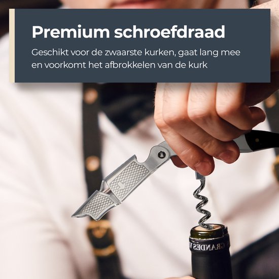 Tire-bouchon Castagnola - Couteau de serveur - Décapsuleur - Ouvre-bouteille - Levier - Deluxe - Bois d'ébène et acier inoxydable