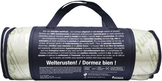 Oreiller Lucovitaal Kingsize en bambou - respirant - antibactérien - hypoallergénique - 66 cm x 50 cm x 18 cm